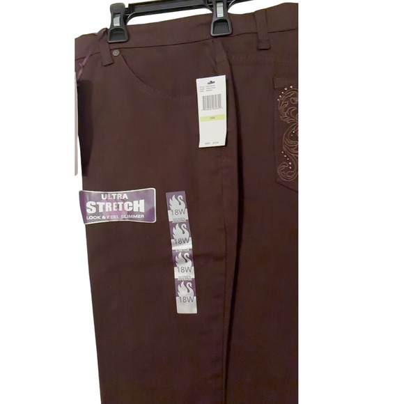 Amanda Vanderbilt Womens 18W Brown French Press Ultra Stretch Embellished Pants - Picture 1 of 16